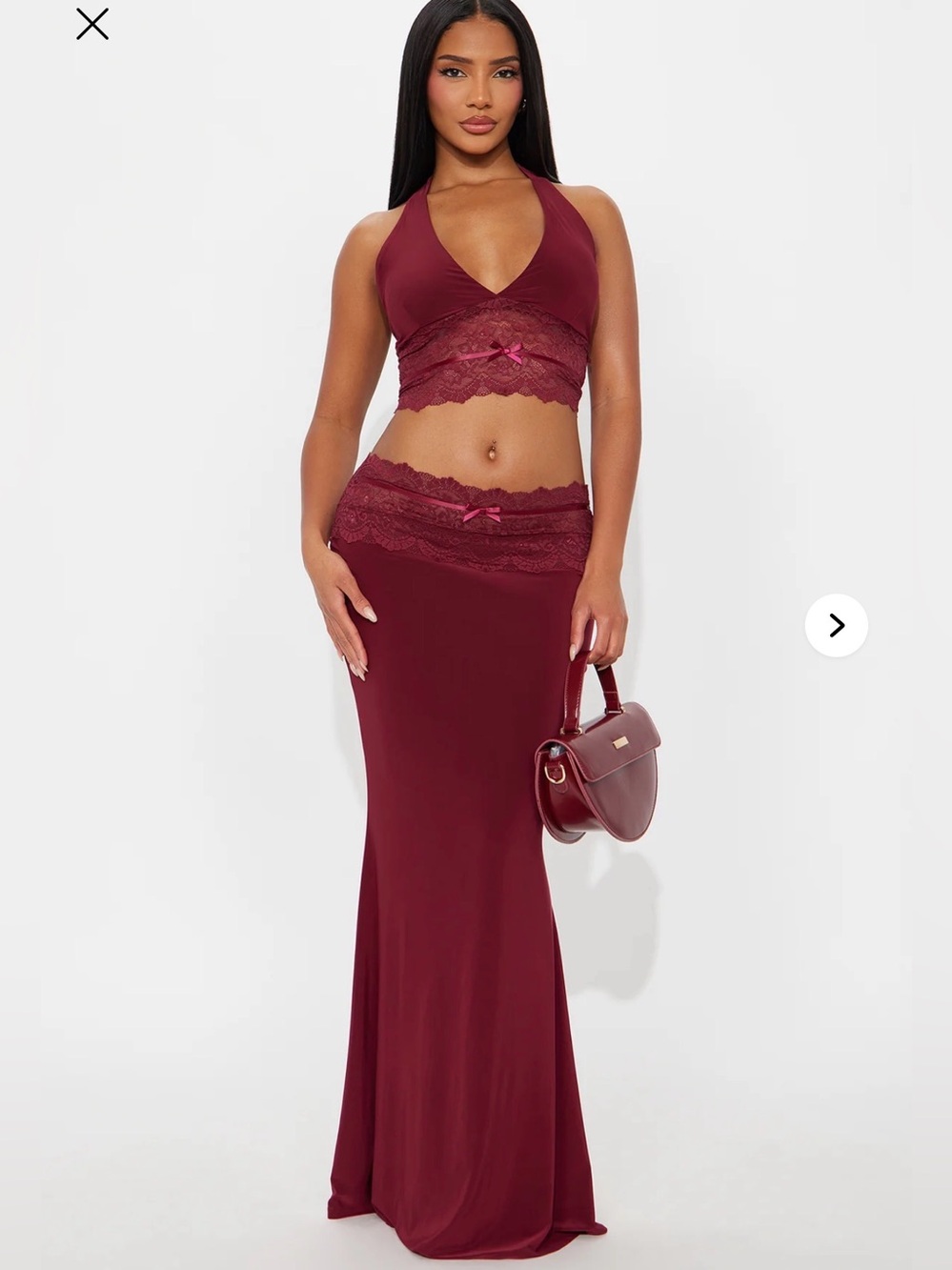 Fashion Nova Burgundy Lace Skirt Set